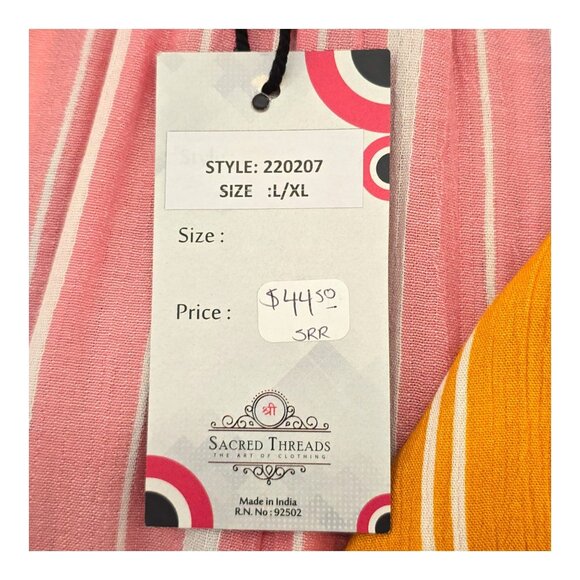 Sacred Threads Boho Peasant Striped 3/4 Sleeve V Neck Tunic Blouse Top L/XL - Picture 9 of 10